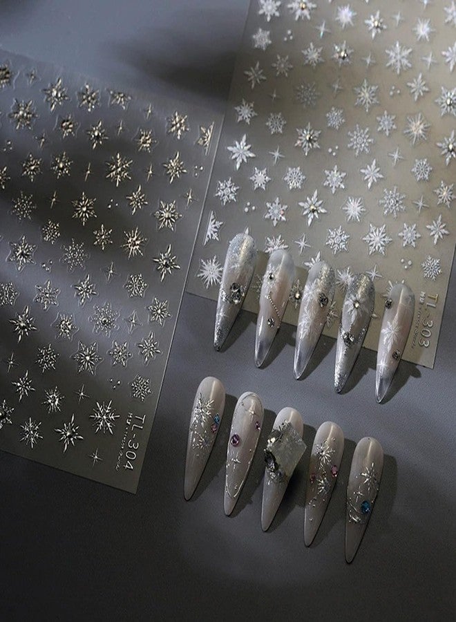 SPLOCUDU Snowflake Nail Art Stickers Decals Christmas Snowflake Nail Stickers with Rhinestone Silver Winter Snowflakes 5D Embossed Self-Adhesive Nail Decals Xmas Nail Art Decoration Supplies for Women - Image 4